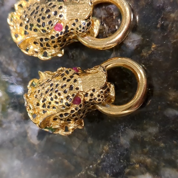 1989 Franklin Mint Duchess of Windsor Panther Knocker Earrings - Picture 3 of 6
